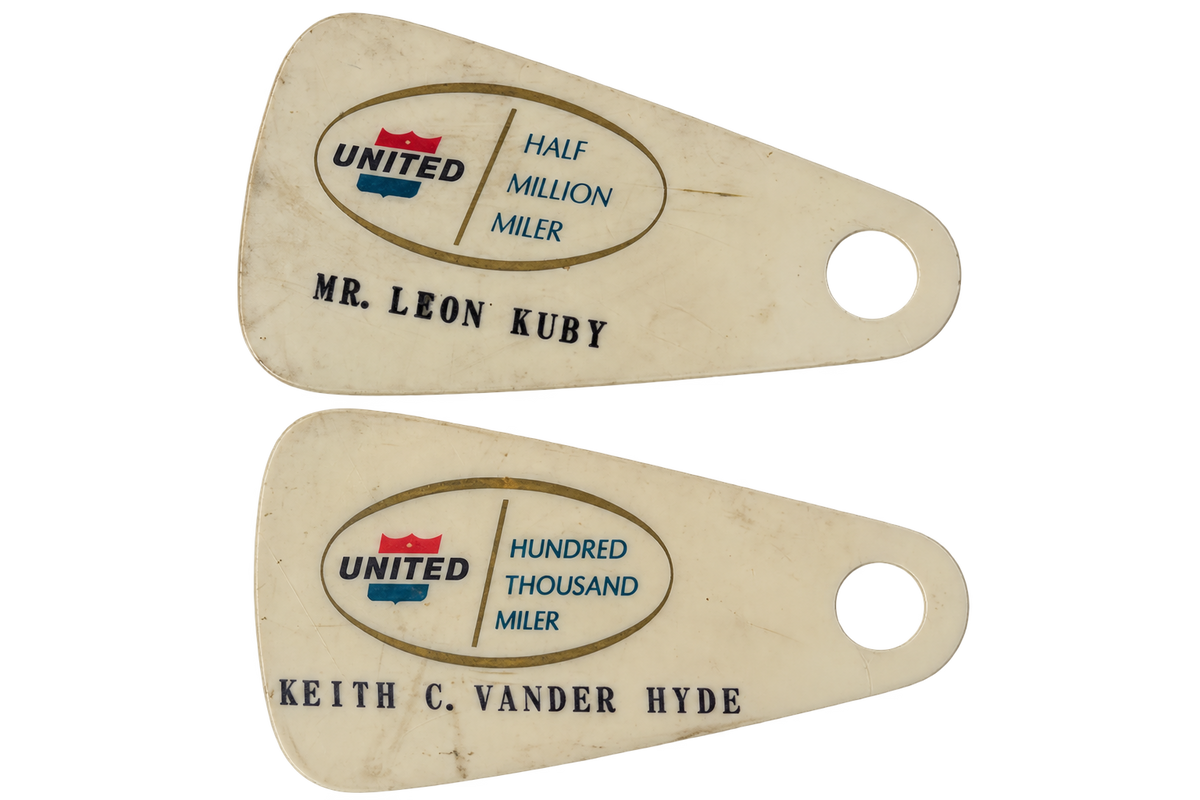 Vintage United Air Lines Mileage Club Bag Tag — 1960s